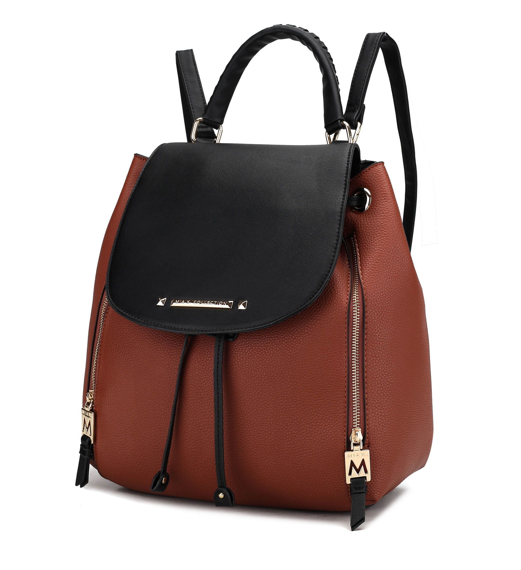 A brown and beige MKF Collection Kimberly Backpack Vegan Leather Women by Mia k with zippers.