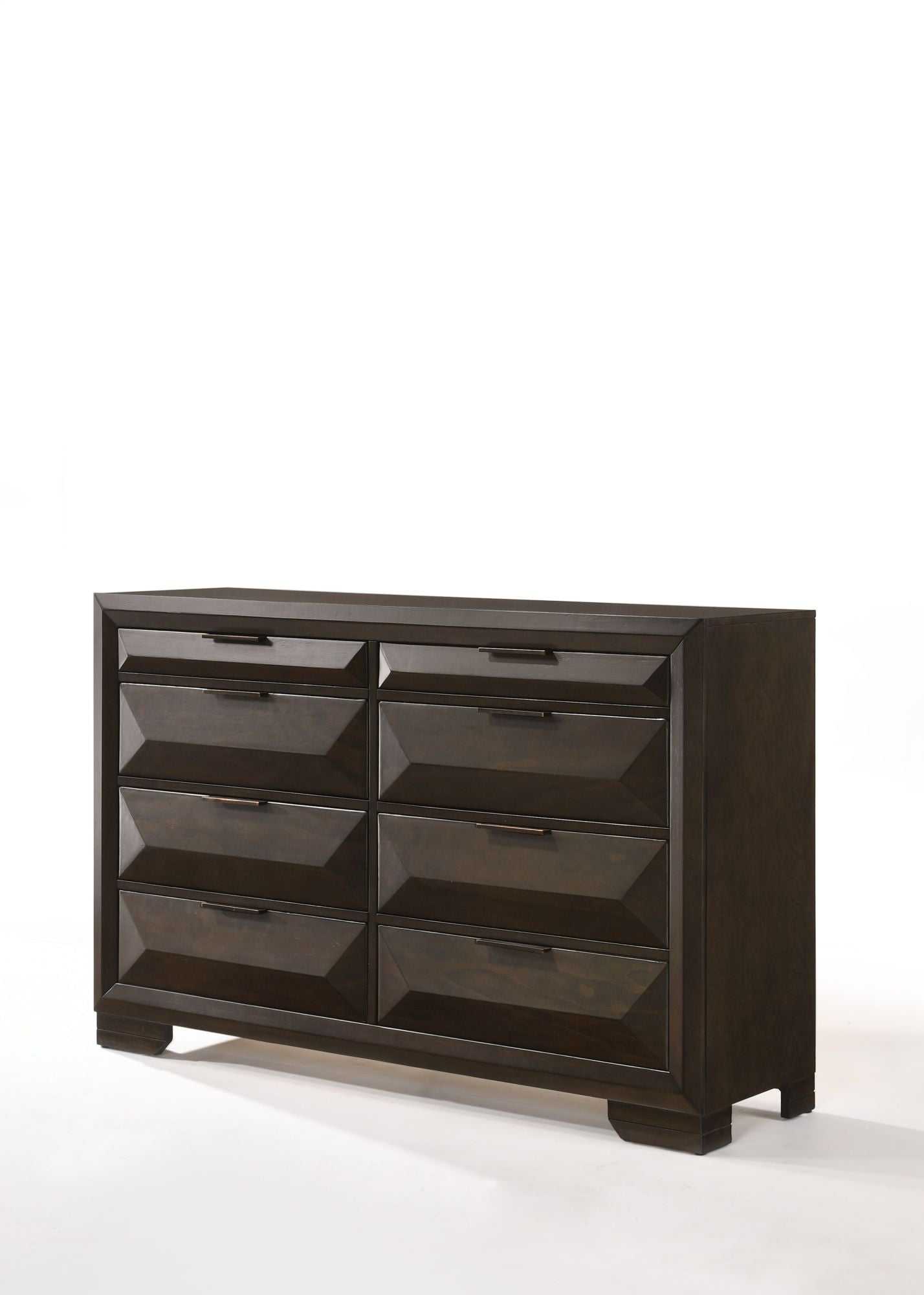 A Merveille Dresser in Espresso YJ with drawers and mirror.