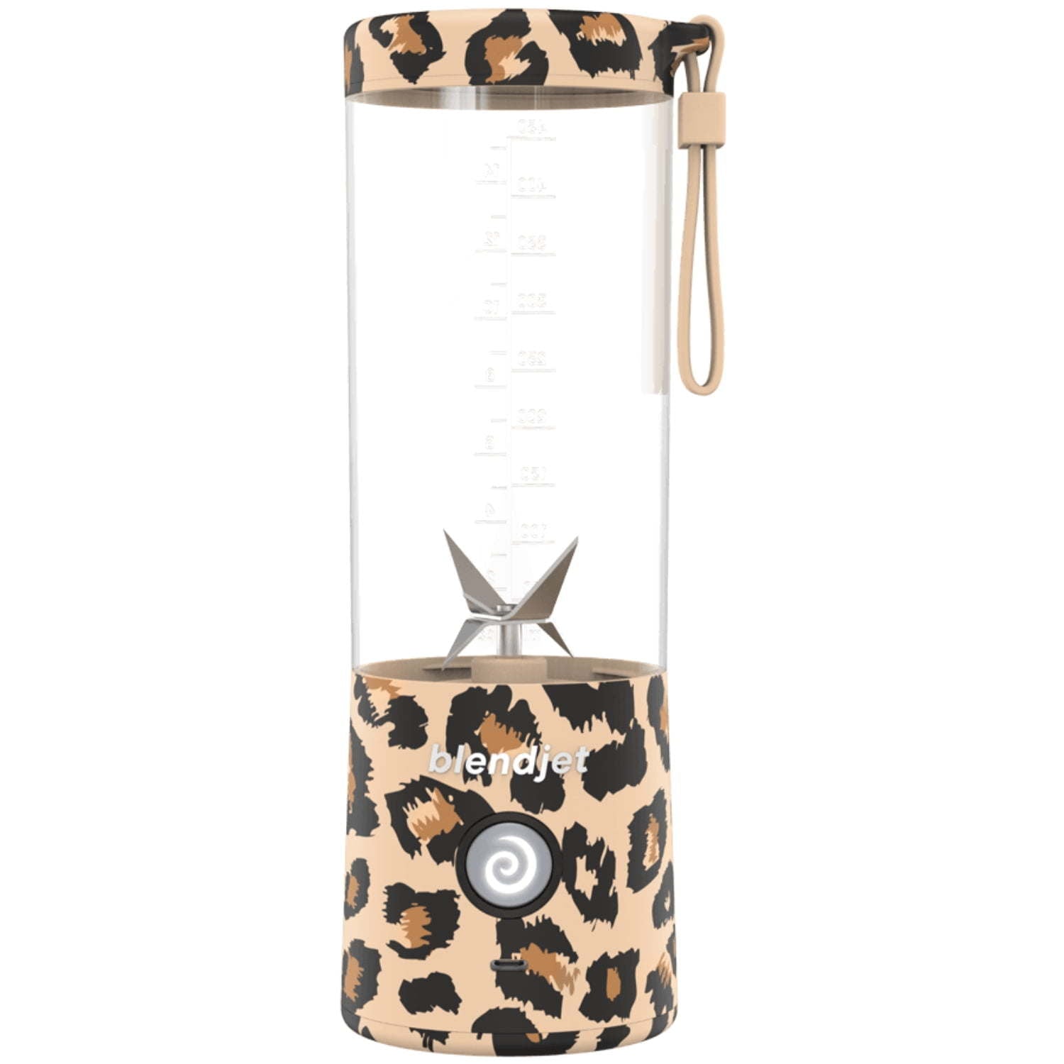The Original Portable Blender, 16 oz with a leopard print handle, perfect for making smoothies on the go.