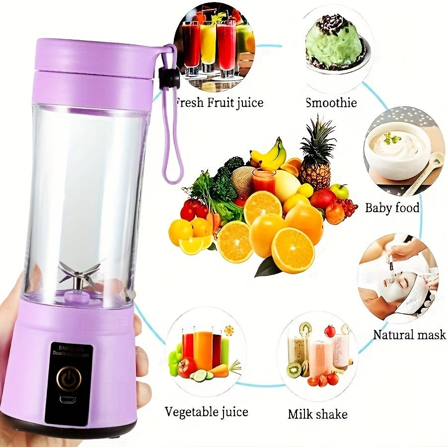 A 1pc 380ML Portable Blender With 6 Blades Rechargeable USB filled with a variety of important fruits and vibrant juices, perfect for achieving optimal health and wellness.