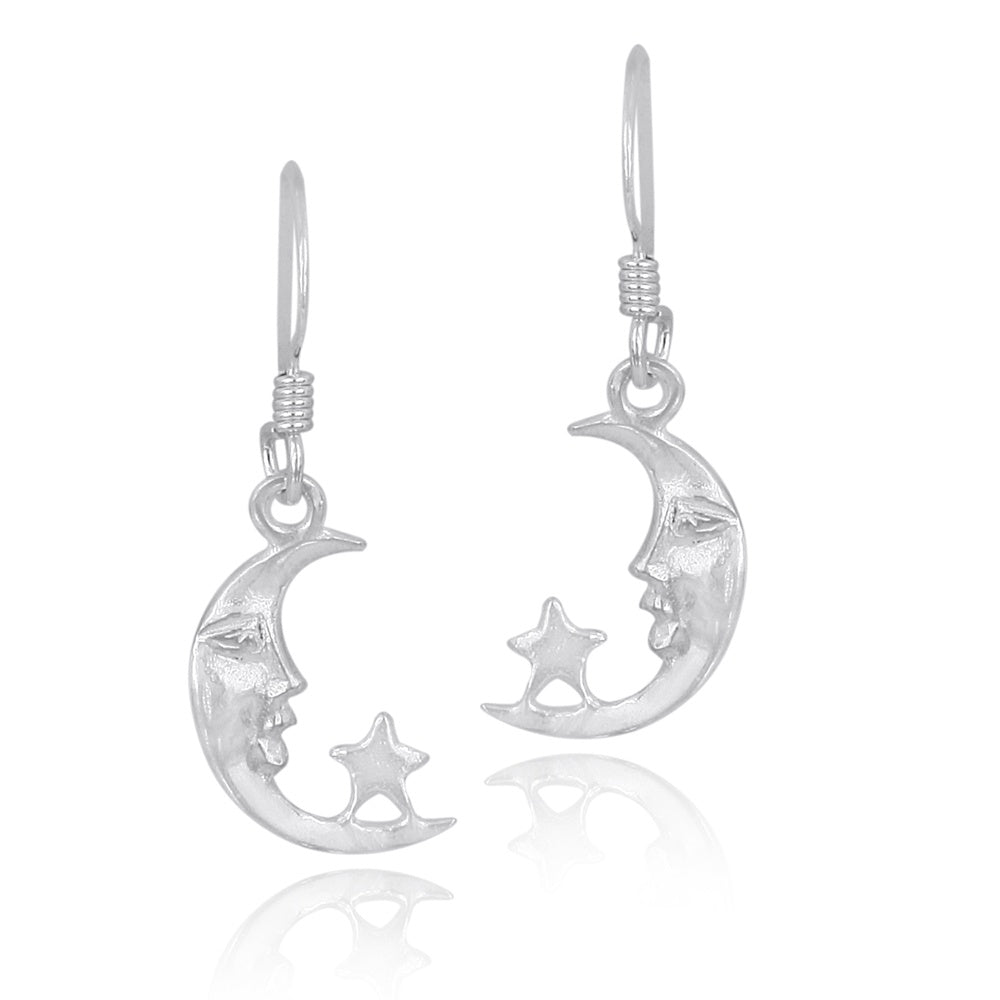 A pair of Sterling Silver Man on the Moon & Star Dangle Earrings.