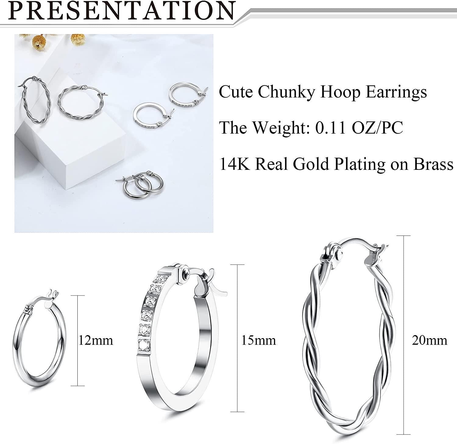 3Pairs Small Hoop Earrings for Women Girls 14K Gold Twisted Huggie Hoop Earrings Hypoallergenic Hoop Earrings Set Lightweight Hinged Cubic Zirconia Hoops Sleeper Earrings for Men