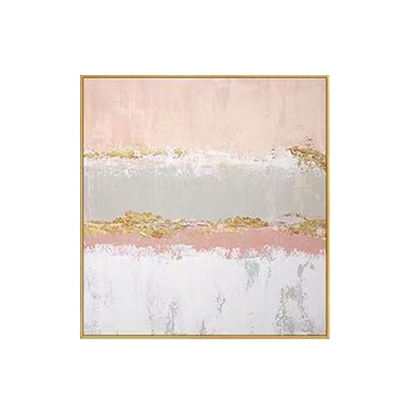 Abstract oil painting featuring gold leaf accents on a soft, pastel background, framed in a slim gold frame.
Hand Painted Gold Foil Abstract Oil Painting Wall Art Modern Minimalist Pink Picture Canvas Home Decor For Living Room No Frame