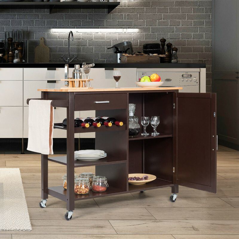 A waterproof Rolling Storage Cabinet Kitchen Cart For Home And Bar Commercial Usage with spacious shelves and bread on it.