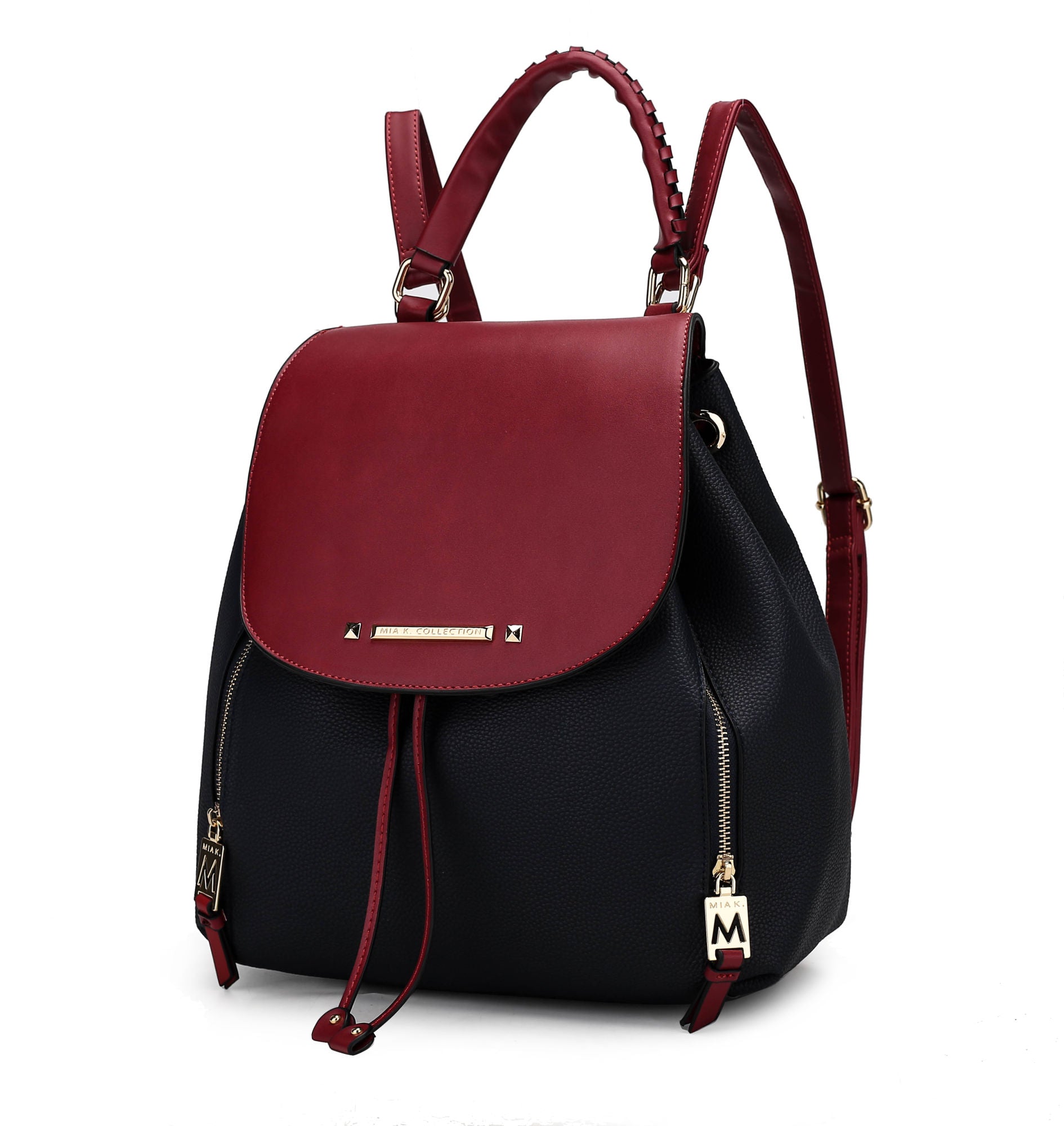 A brown and beige MKF Collection Kimberly Backpack Vegan Leather Women by Mia k with zippers.