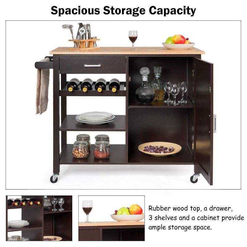 A waterproof Rolling Storage Cabinet Kitchen Cart For Home And Bar Commercial Usage with spacious shelves and bread on it.