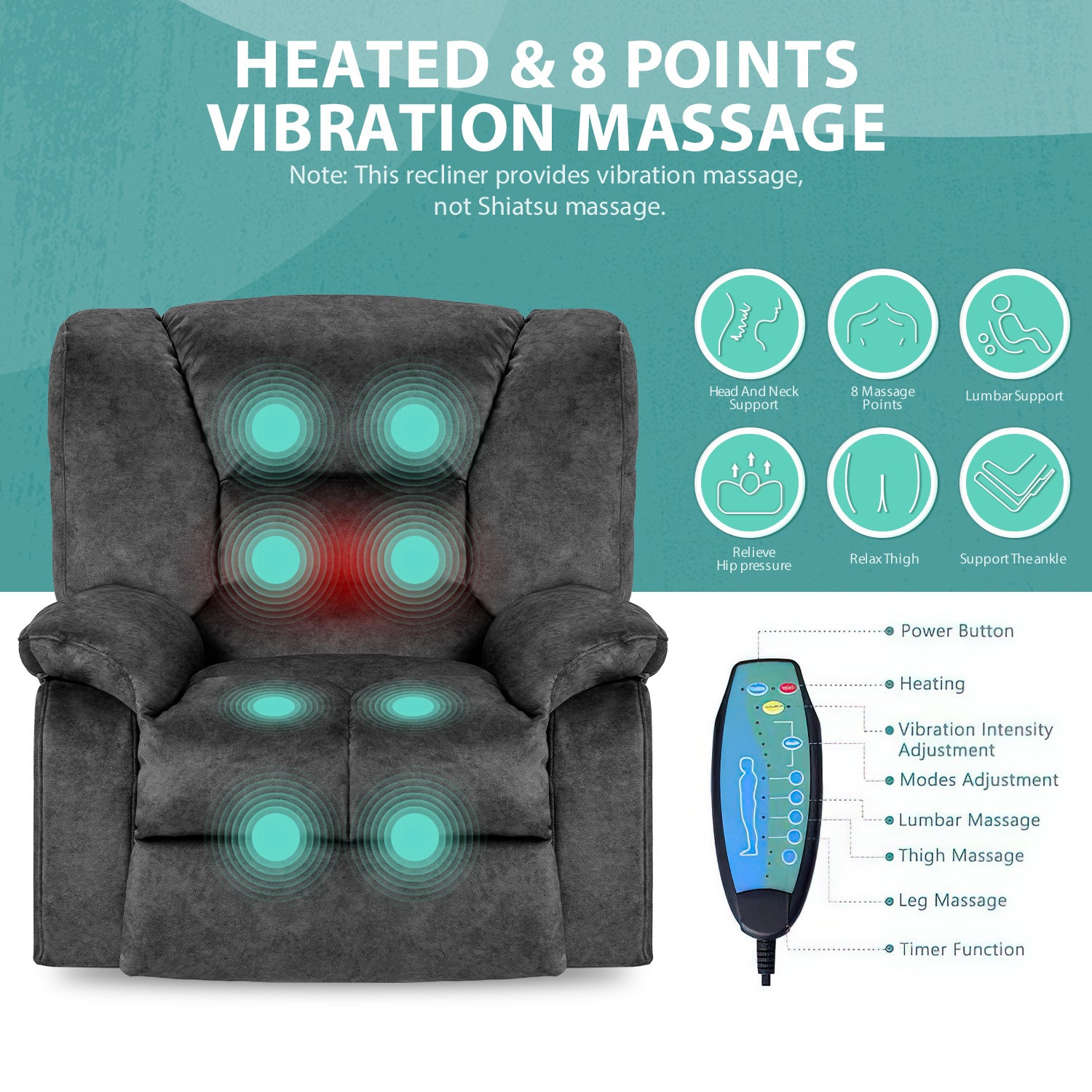 Oversized Recliner Chair Sofa with Massage and Heating.