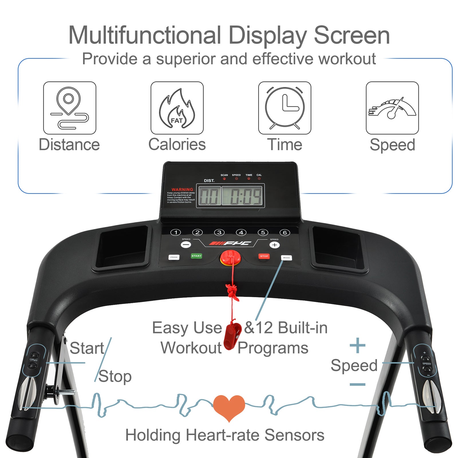 A woman standing next to a Folding Treadmill for Home Portable Electric Motorized Treadmill Running Exercise Machine Compact Treadmill for Home Gym Fitness Workout Jogging Walking.