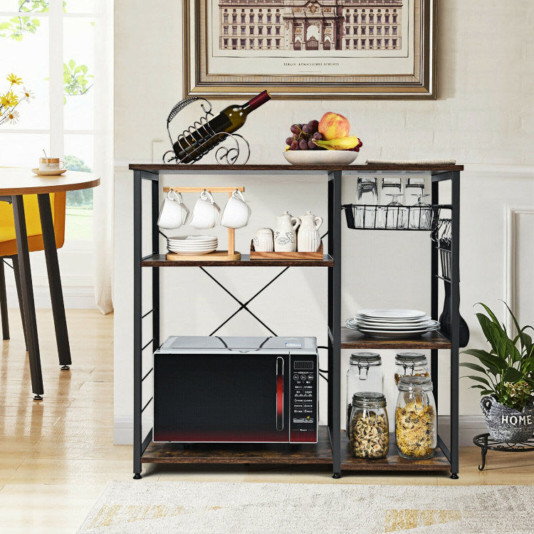 A compact and versatile Home Kitchen Baker's Rack Microwave And Food Industrial Shelf featuring adjustable foot pads for added stability.