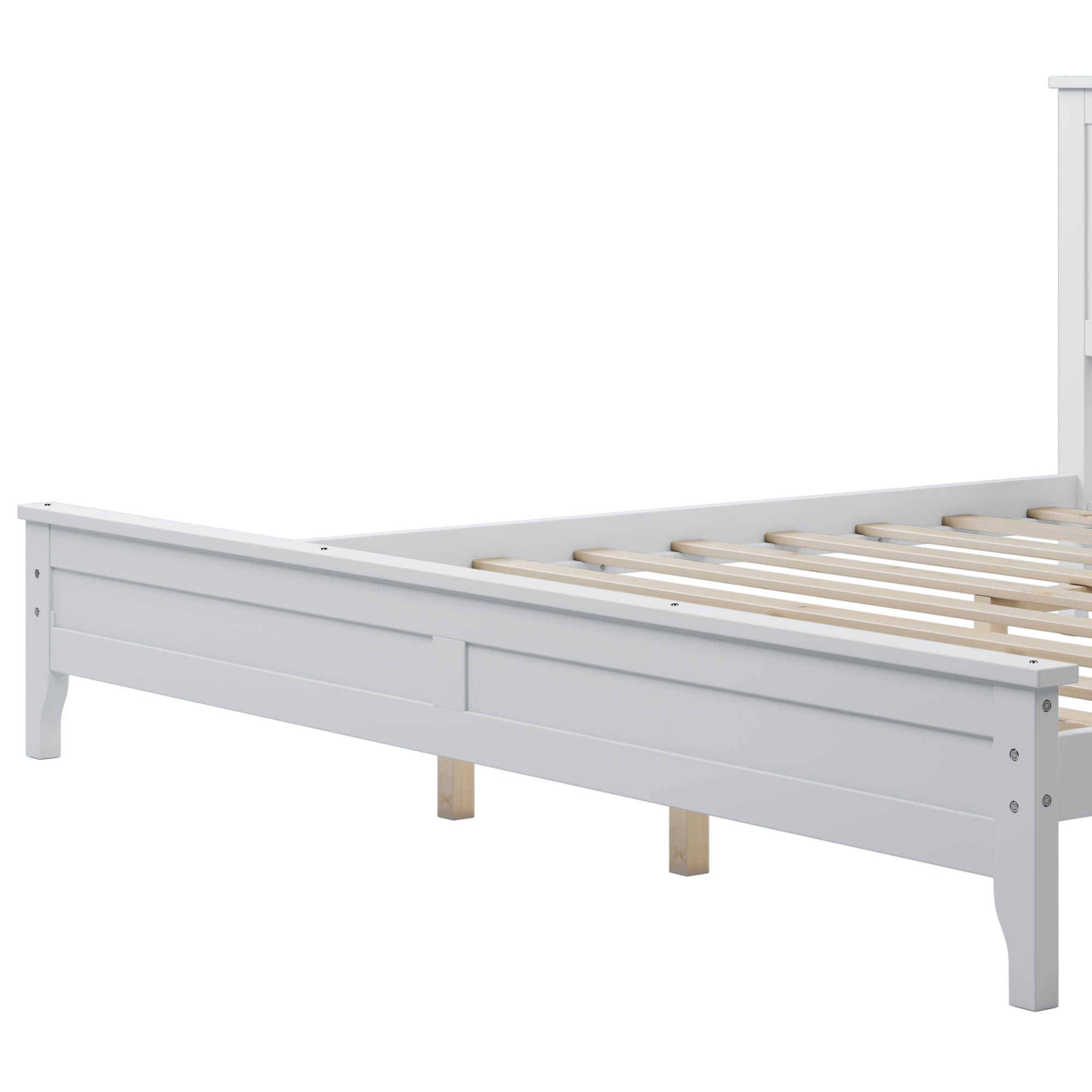 A Modern White Solid Wood King Platform Bed with a wooden headboard and footboard.