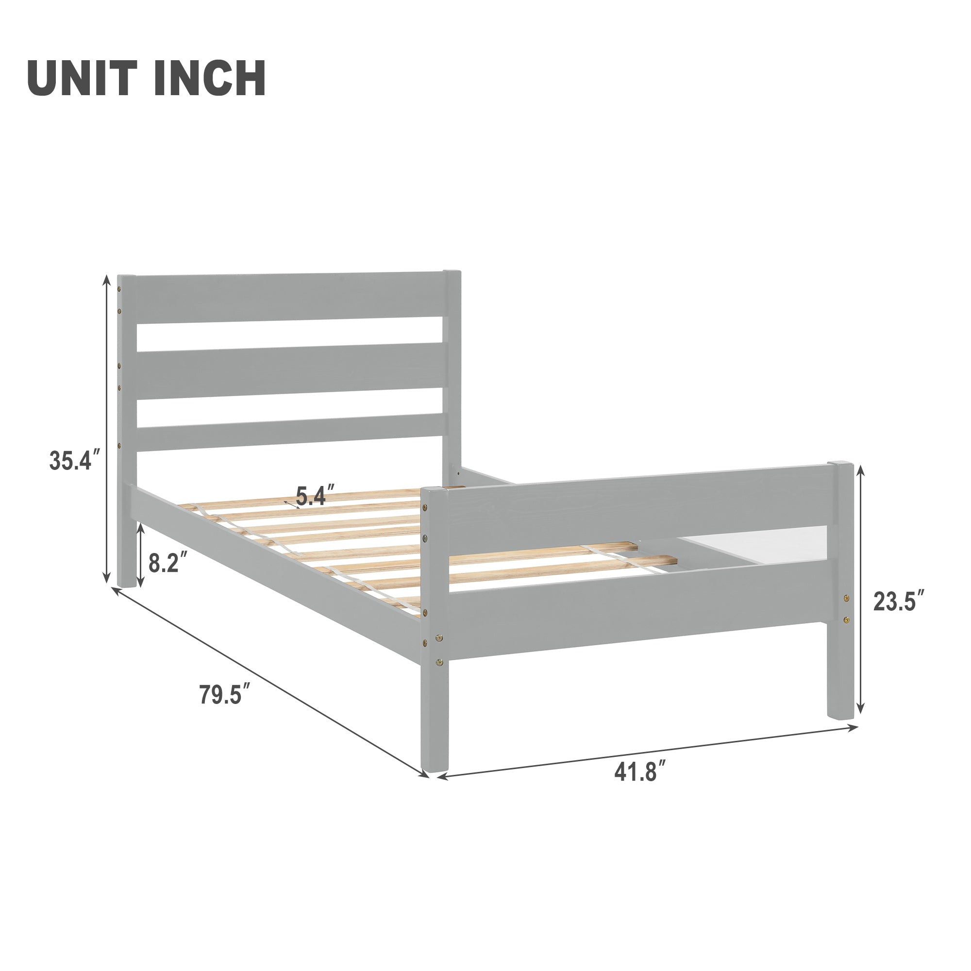 A Twin Bed with Headboard and Footboard, Grey in a child's room.