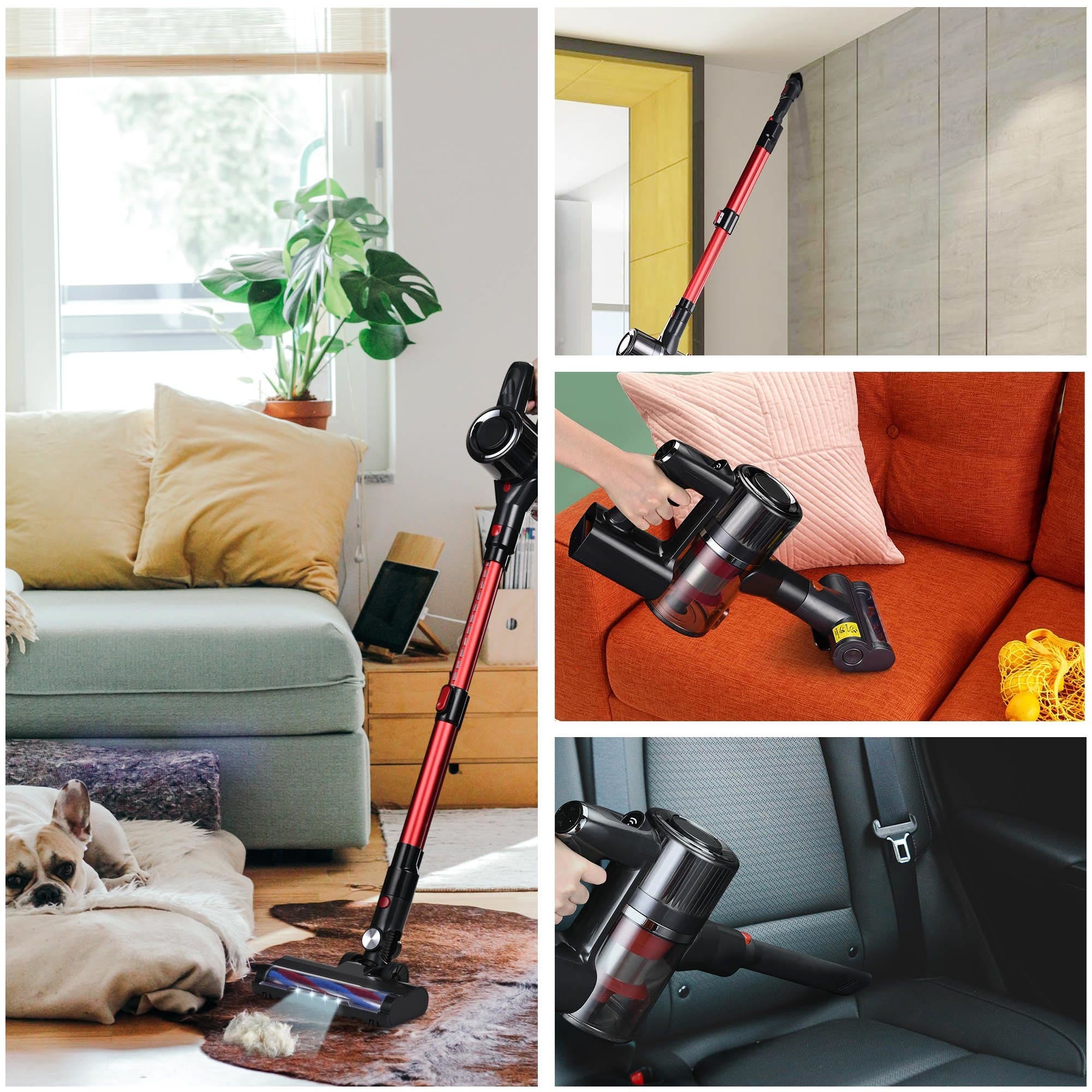 A whall 25kPa Suction 4 in 1 Foldable Cordless Stick Vacuum Cleaner with different attachments.