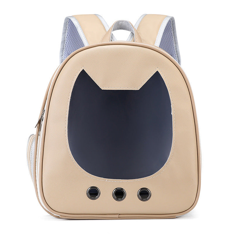 Cat backpack Carrier: Light color transparent pet bag large space comfortable breathable cat backpack, featuring side mesh pockets and ergonomic straps.