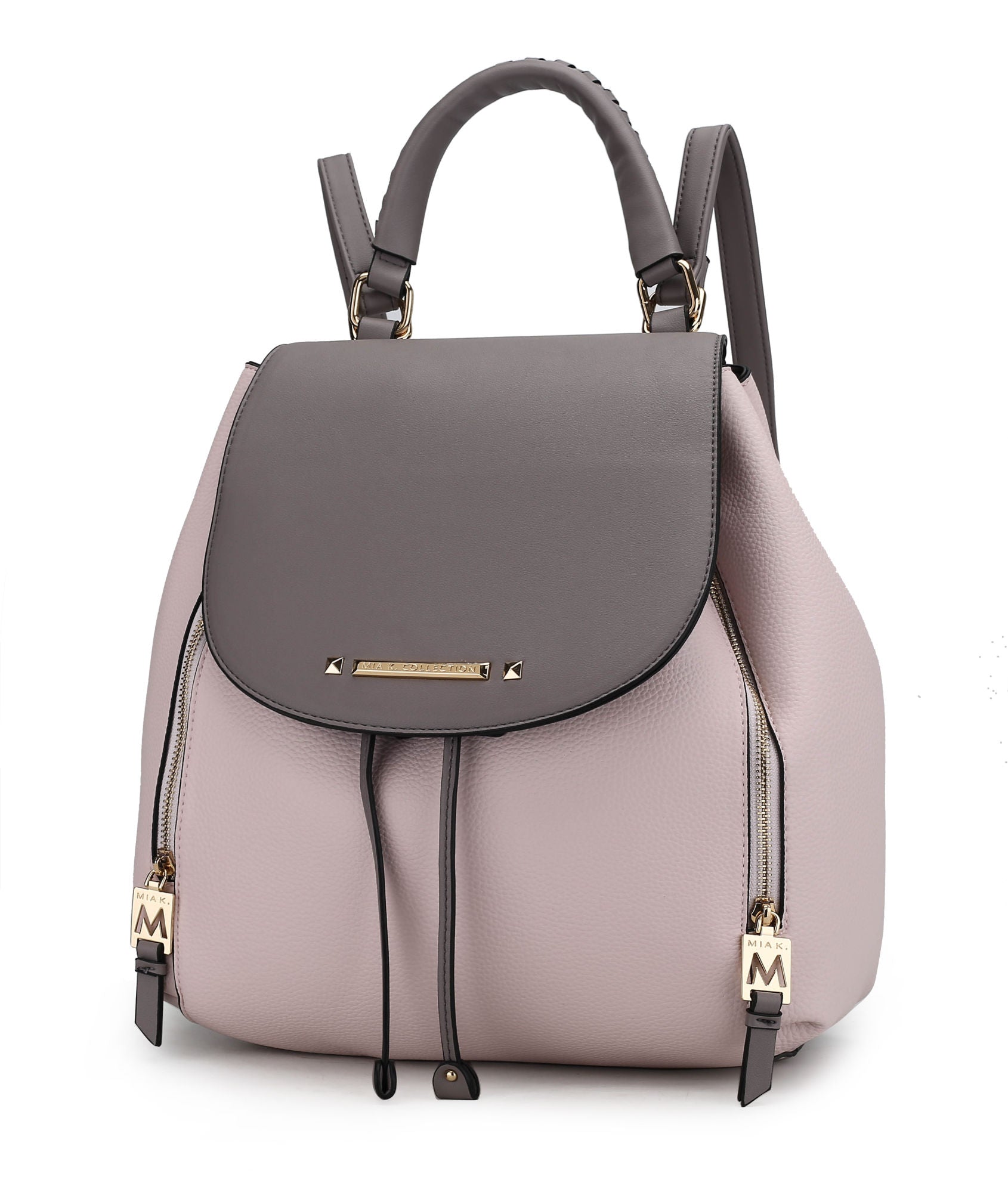 A brown and beige MKF Collection Kimberly Backpack Vegan Leather Women by Mia k with zippers.