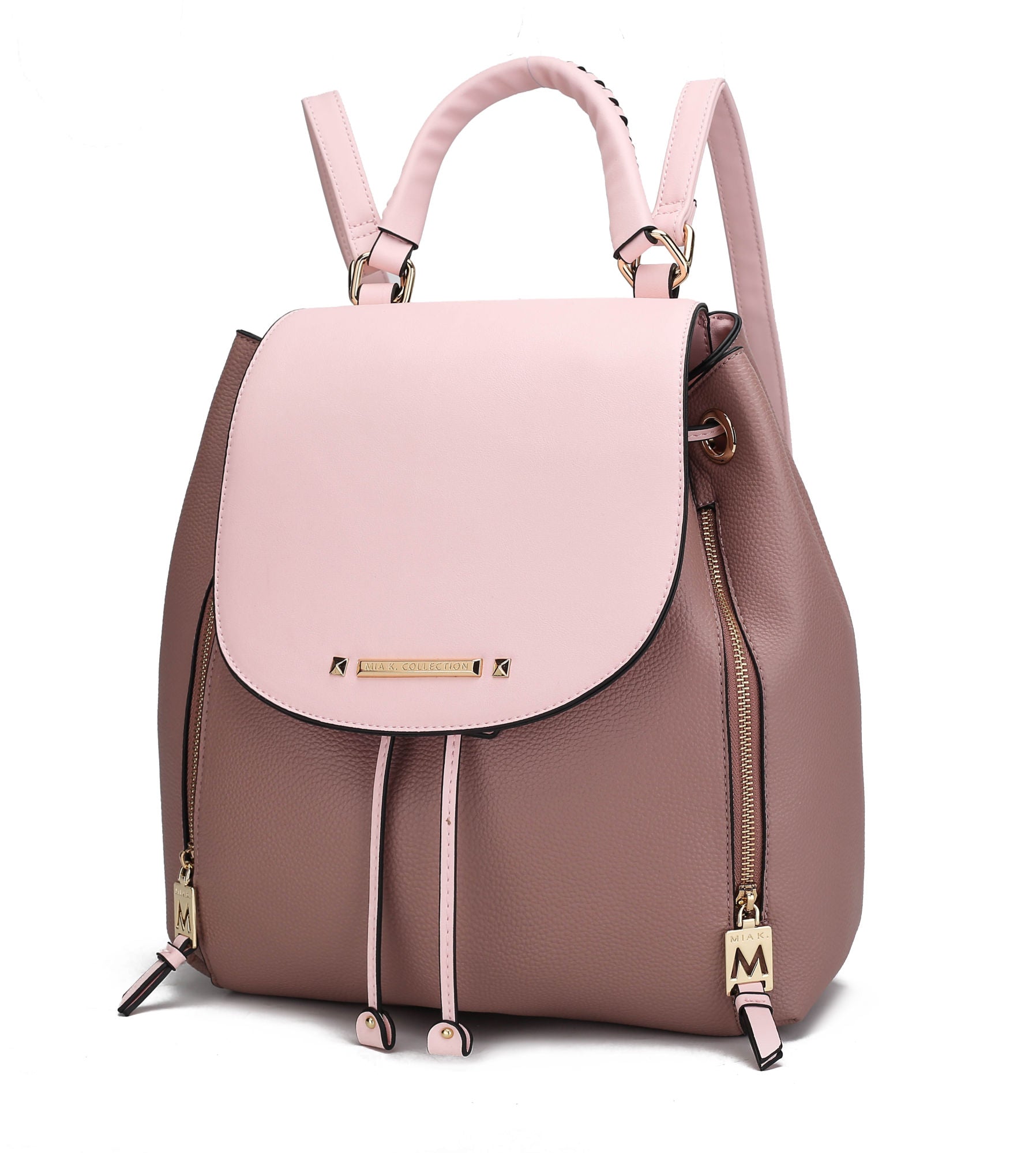 A brown and beige MKF Collection Kimberly Backpack Vegan Leather Women by Mia k with zippers.