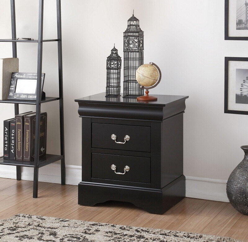 A Louis Philippe III Nightstand in Black with two storage drawers.