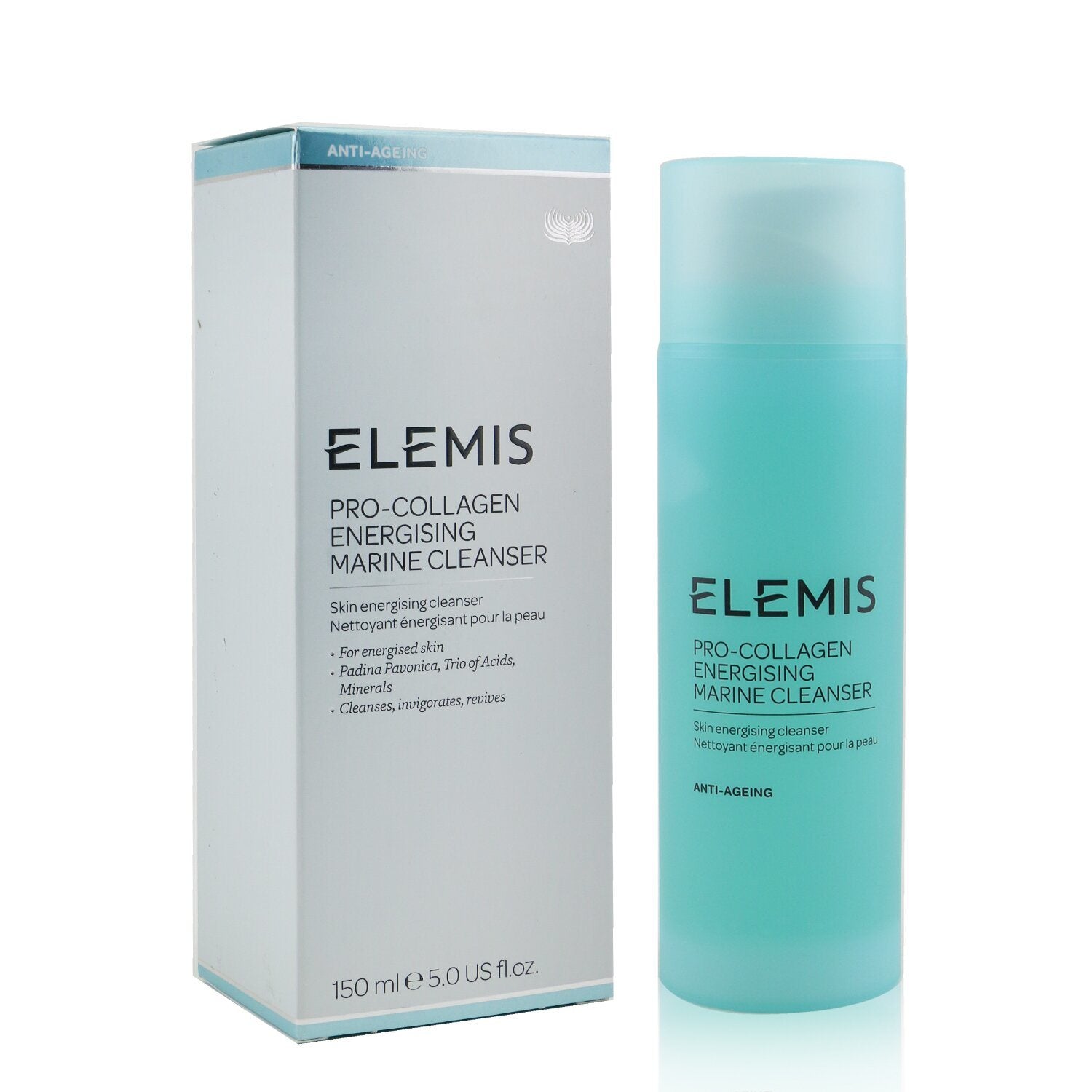 Elemis Pro-Collagen Energising Marine Cleanser effectively hydrates and thoroughly removes grime, showcased on a clean white background.