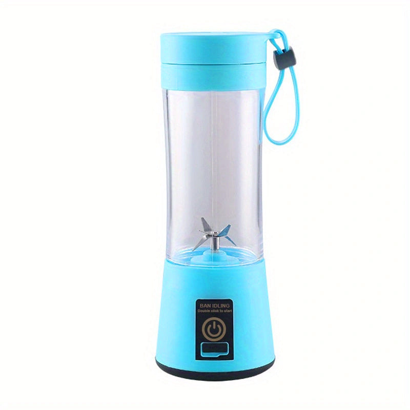 A small size, portable blue 1pc Portable 6 Blades In 3D Juicer Cup, Updated Version Rechargeable Juice Blender Secure Switch Electric Fruit Mixer For Superb Mixing, USB Rechargeable with a cord attached to it.