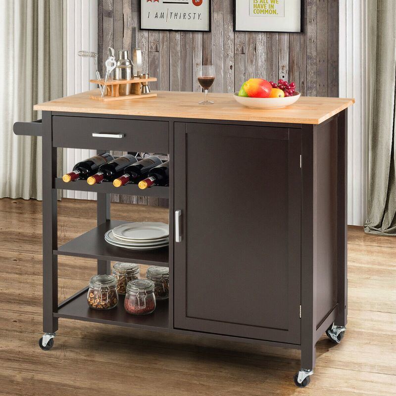 A waterproof Rolling Storage Cabinet Kitchen Cart For Home And Bar Commercial Usage with spacious shelves and bread on it.