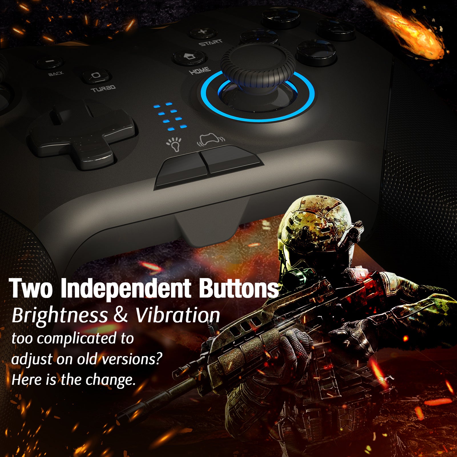 A Dual-Vibration PC Game Controller Compatible Windows 10/8/7 PC Laptop And TV Box with buttons on it, designed for enhanced gaming experience with vibrating motors.