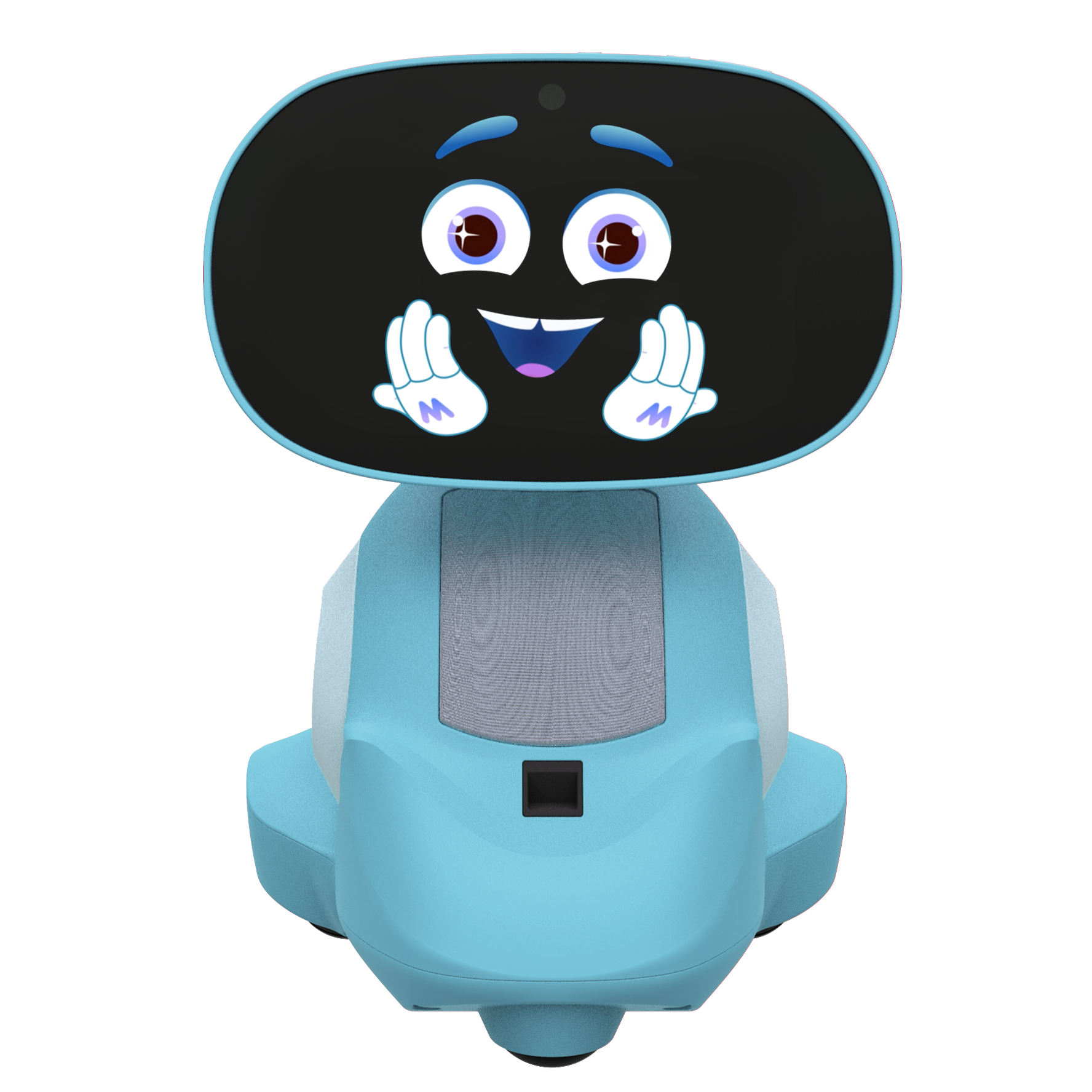 Illustration of a cute, cartoon-style Miko 3 AI-powered smart robot with large eyes and a friendly expression.