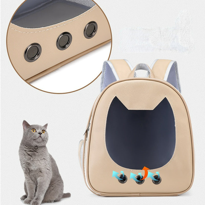 Cat backpack Carrier: Light color transparent pet bag large space comfortable breathable cat backpack, featuring side mesh pockets and ergonomic straps.