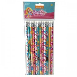 Nickelodeon's Sunny Day 12 Pack Pencils (pack of 12) with decorative patterns, featuring "Sunny Day" branding and character illustrations on the packaging.