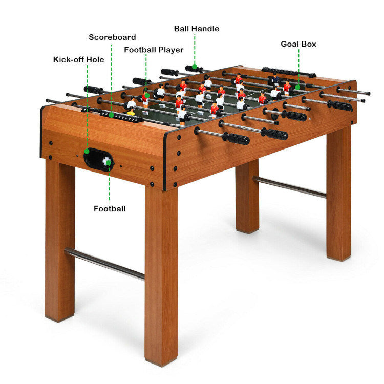 A Family Fun Games Indoor/Outdoor Competition Game Soccer Table with steel rods, against a white background.