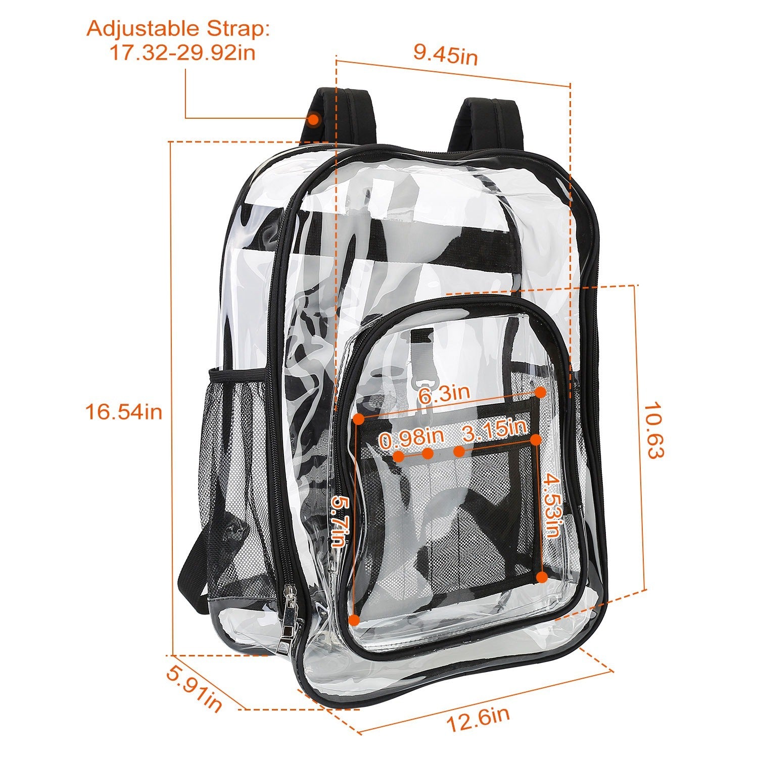 A Clear Backpack Heavy Duty Transparent Book Bag Waterproof PVC Clear Backpack 5.3Gal with Reinforced Strap with adjustable padded straps and spacious compartments, perfect for carrying a lot of items.