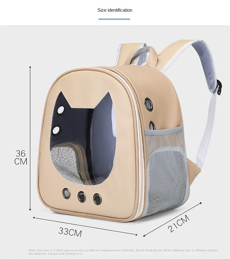 Cat backpack Carrier: Light color transparent pet bag large space comfortable breathable cat backpack, featuring side mesh pockets and ergonomic straps.