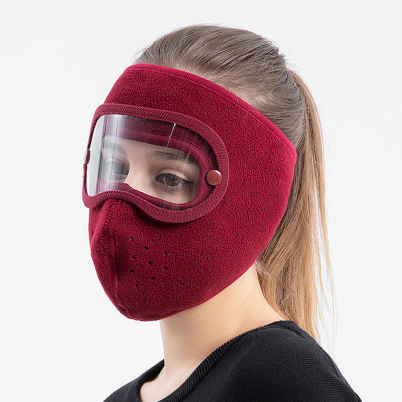 Windproof Face Warm Mask; Winter Ski Breathable Masks Fleece Face Shield Caps With HD Goggles Anti-fog Cycling Balaclava