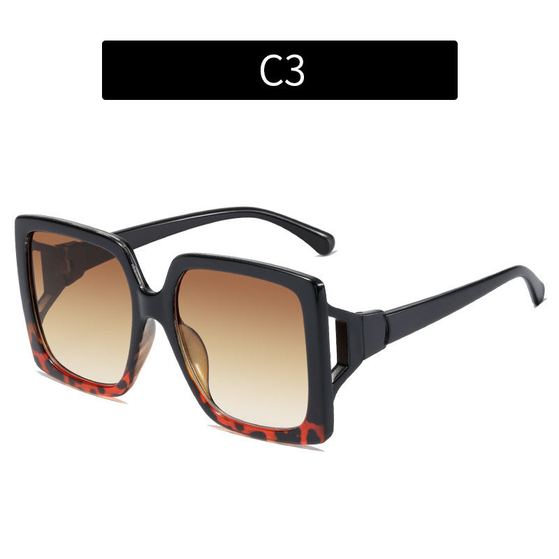A pair of Fashion Square Sunglasses Women Hollow Out Sunglass Vintage Sun Glass Men Luxury Brand Oversized Eyewear with UV blocking, gradient tinted lenses, isolated on a white background, labeled "c2" above.