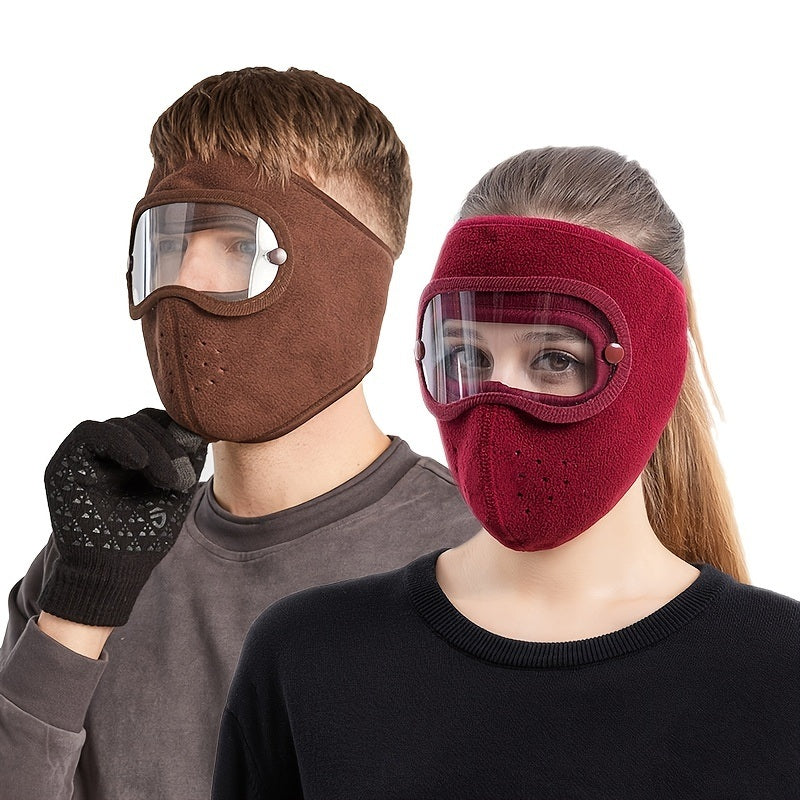 Windproof Face Warm Mask; Winter Ski Breathable Masks Fleece Face Shield Caps With HD Goggles Anti-fog Cycling Balaclava