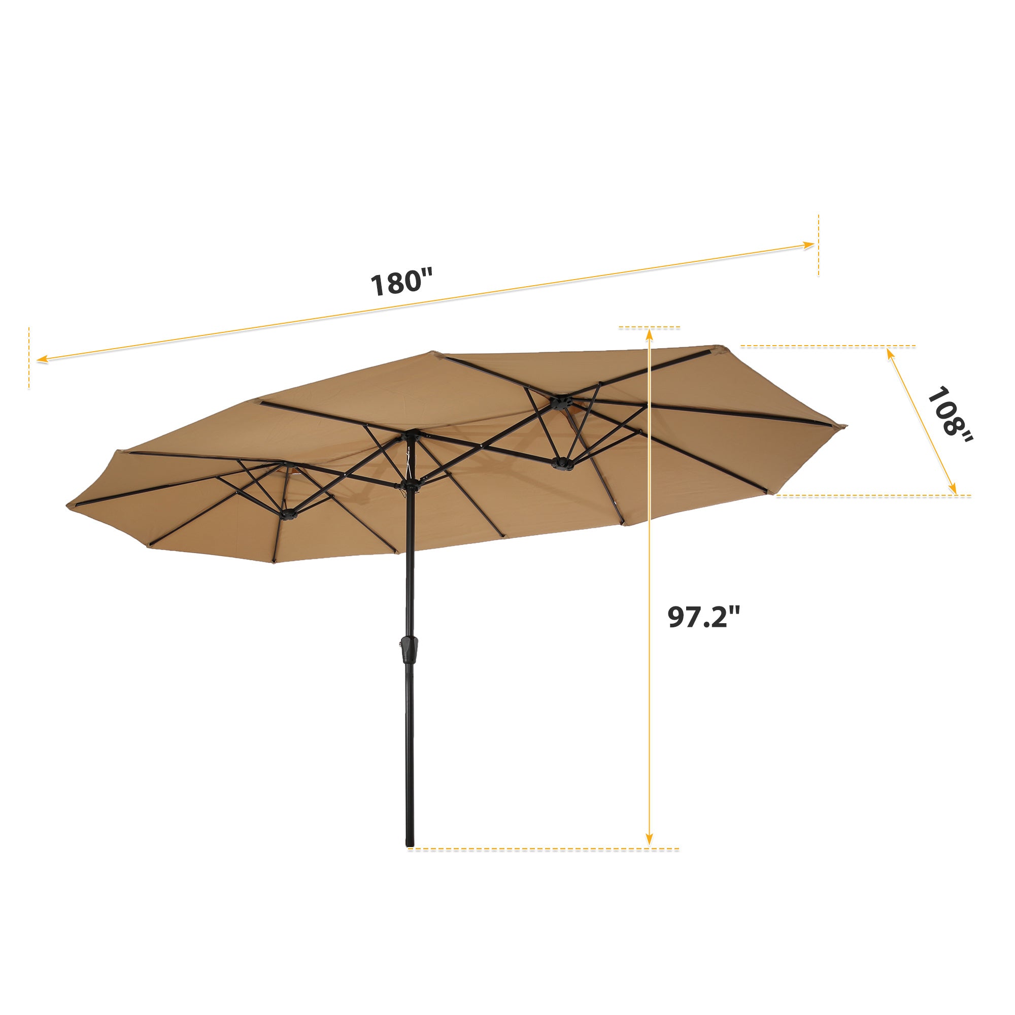 A 15x9ft Large Double-Sided Rectangular Outdoor Twin Patio Market Umbrella w/Crank- taupe on a white background.