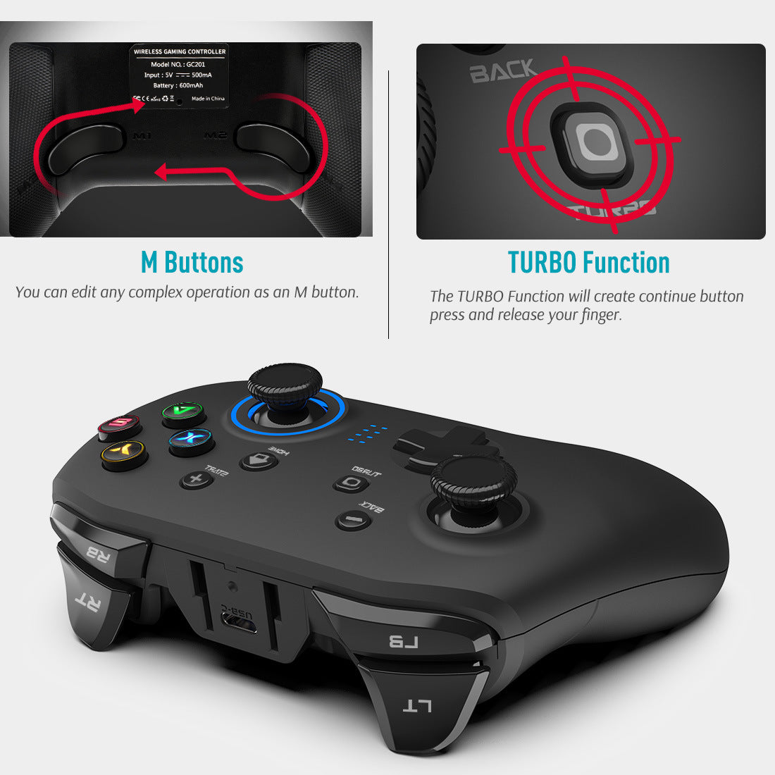 The Wireless Gaming Controller, with a USB charger, ensures wide compatibility.