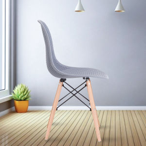 The Set of 4 Modern Style Dining Chairs are mid-century modern side chairs with a black plastic shell lounge design, wooden walnut legs, and metal supports, perfect for your kitchen, dining room, bedroom, or living room.