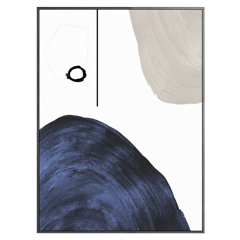 A Blue Gray Geometric Abstract Oil Painting Art Posters and Modern Wall Art Canvas Pictures Living Room Decor No Frame in blue and beige with a circle in the middle.