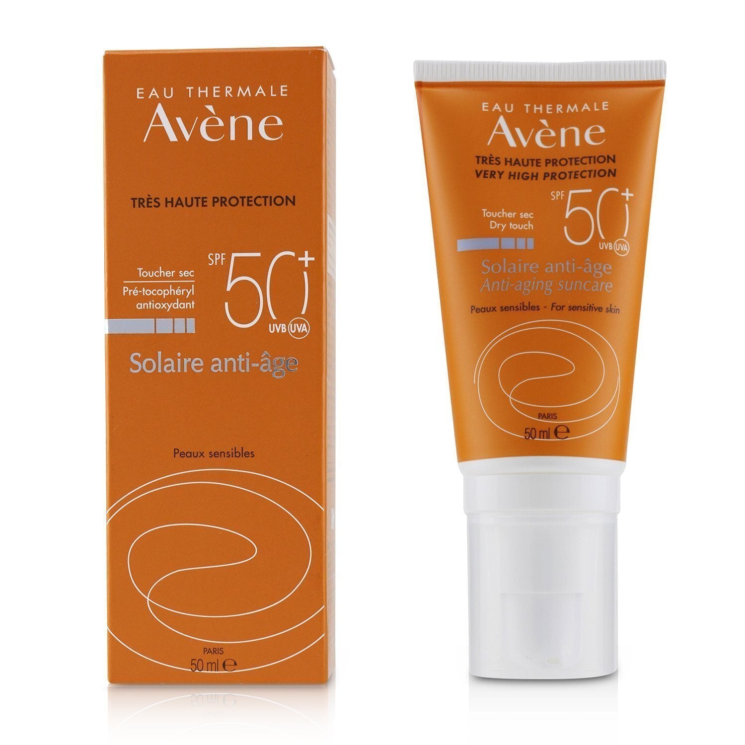 AVENE - Anti-Aging Suncare SPF 50+ - For Sensitive Skin 07265 50ml/1.7oz with important anti-aging sunscreen.