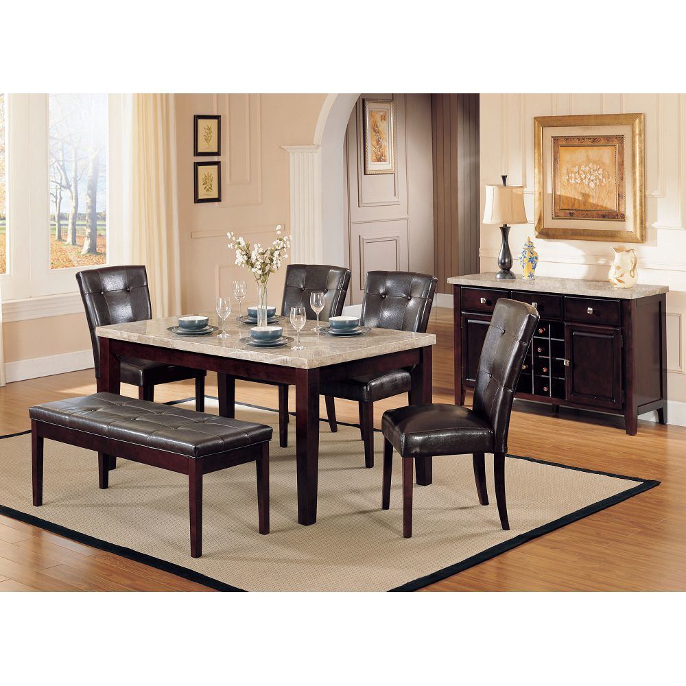 A transitional dining room set with Danville Side Chairs (Set-2) in Espresso PU & Walnut.