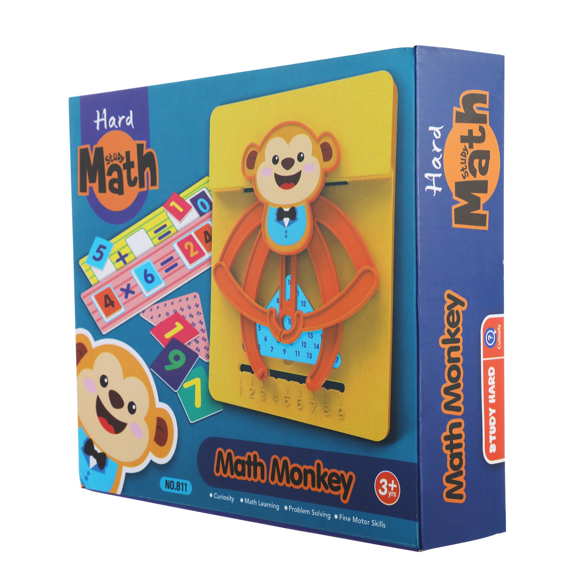 Children's Math Monkey Educational Toys for Toddles, Preschool Number Learning Fun Game for Boys & Girls, Monkey Counting Gift for kids XH set including a colorful Math Monkey calculator, cardboard worksheets, and number tiles spread out on a table for interactive learning.
