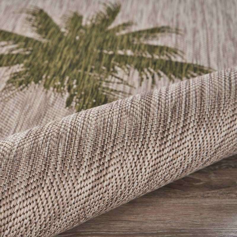 Embroidered palm trees on a Home Decor Indoor/Outdoor Accent Rug Natural Stylish Classic Pattern Design background.