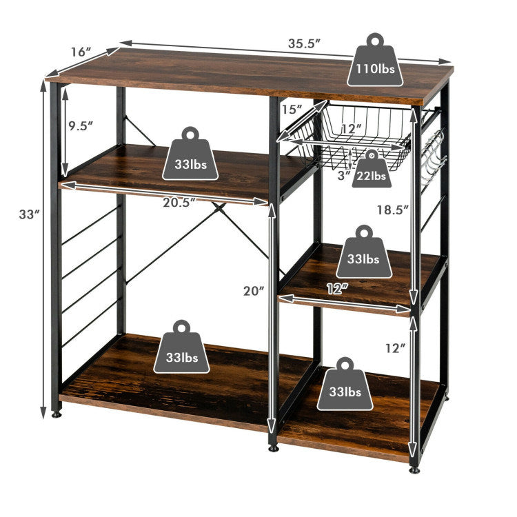 A compact and versatile Home Kitchen Baker's Rack Microwave And Food Industrial Shelf featuring adjustable foot pads for added stability.