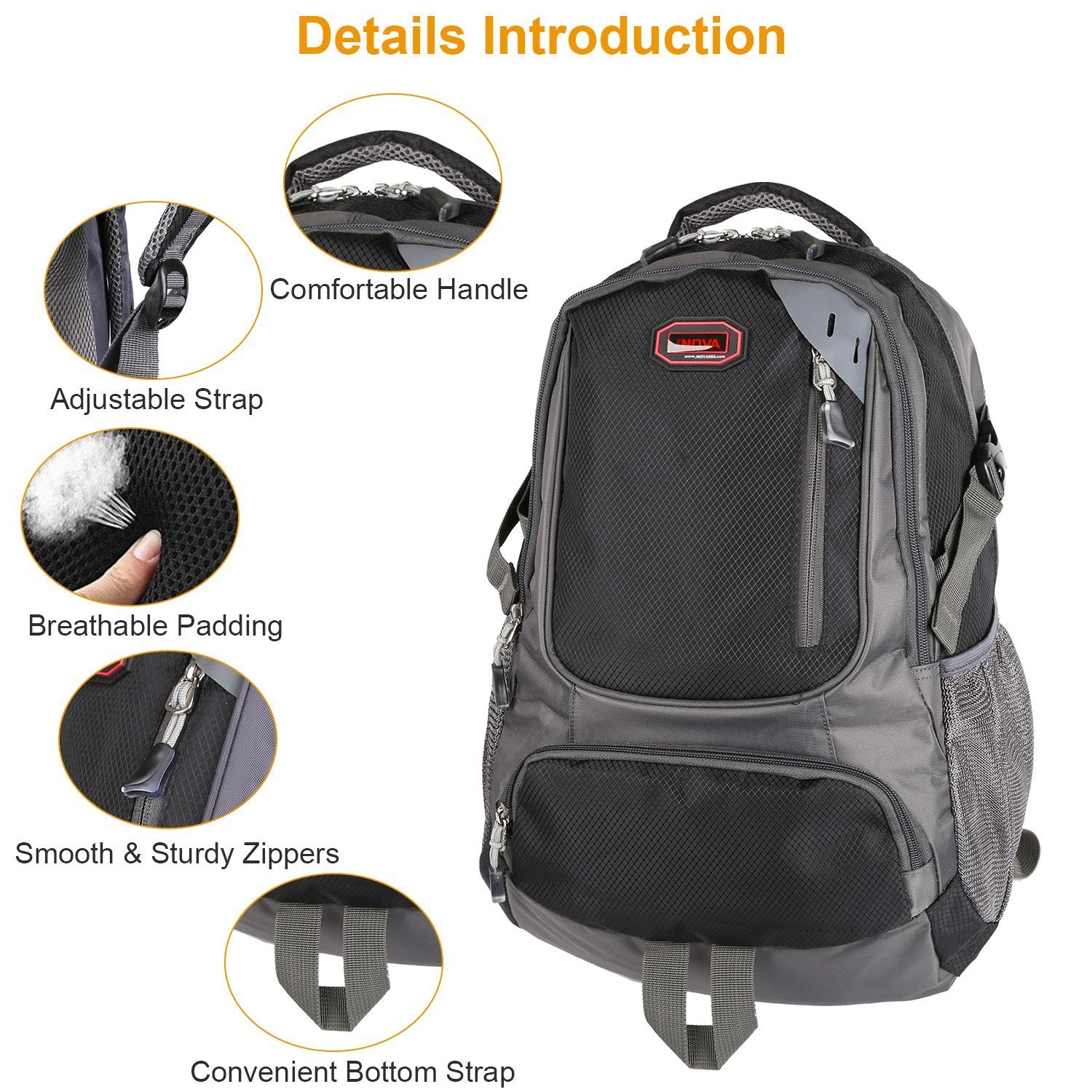 An image of the Unisex School Backpack Casual Travel Shoulder Bag W/ Adjustable Straps Dual-Water Bottle Pouch with adjustable shoulder straps and a portable handle design.