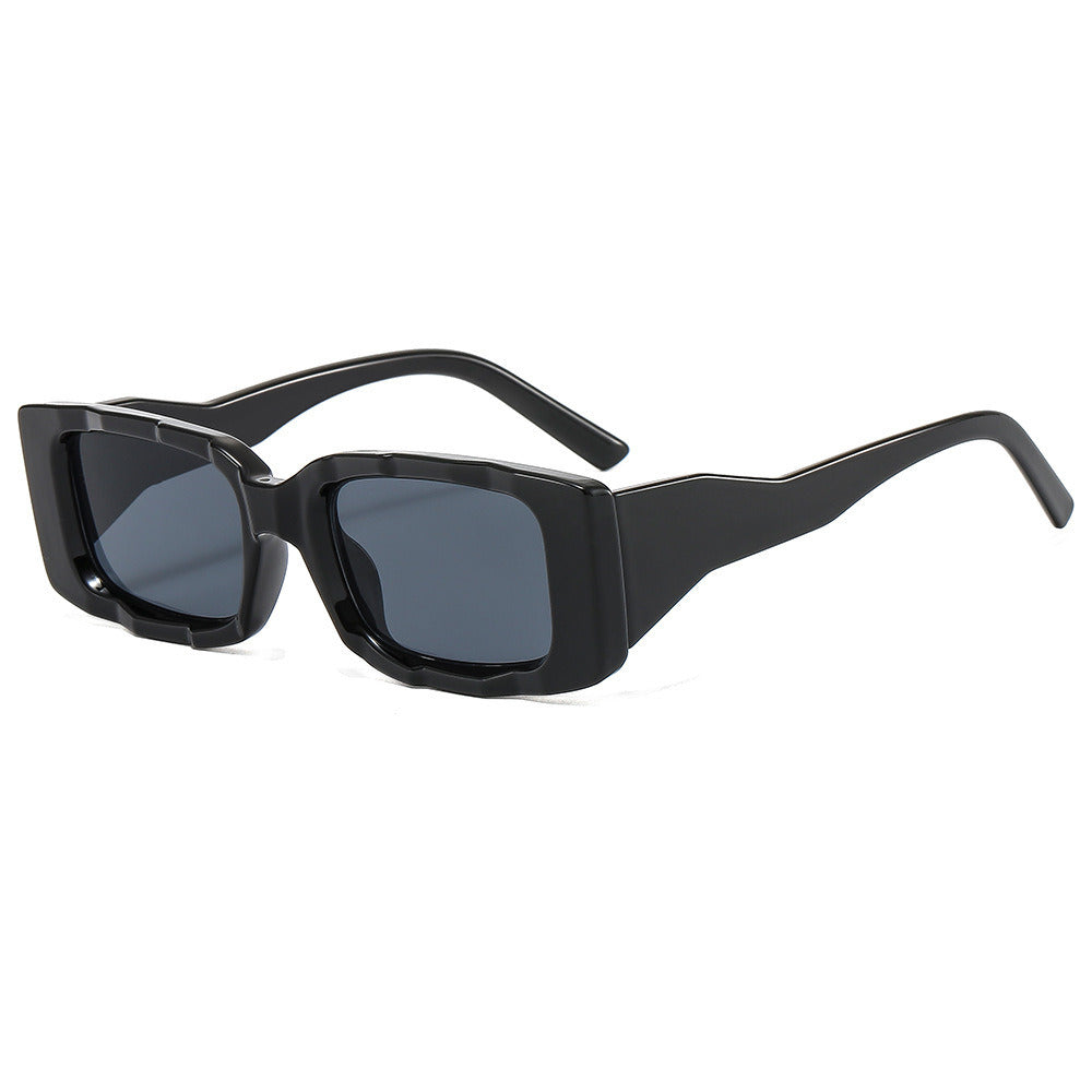 A pair of Fashion Square Sunglasses Women Small Rectangle Glasses Retro Sunglass Men Luxury Designer Eyewear UV400 Sun Glass Black Shade, viewed from a slight angle on a white background.