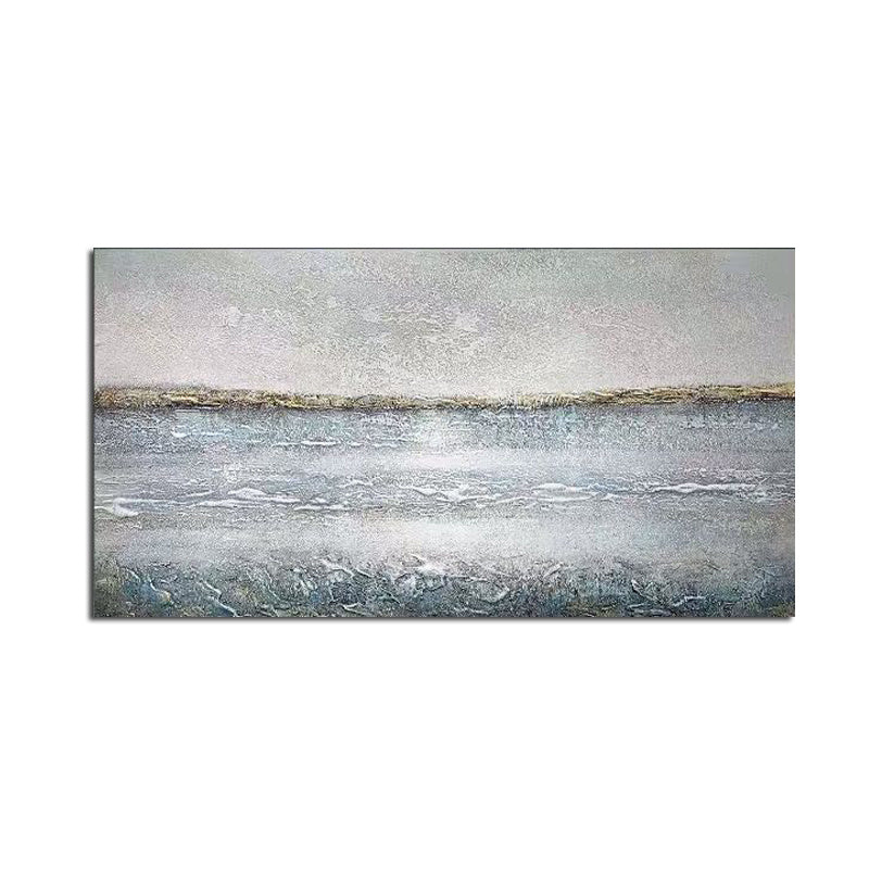 The Modern Sea View Blue Wall Art Canvas Hand Painted Sunny Abstract Painting Wall Picture for Home Office Decorations No Frame