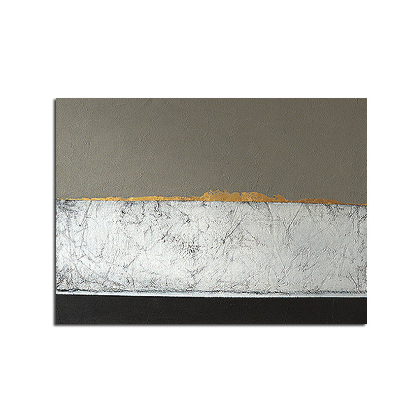 Ha's Art Top Selling Handmade Abstract Oil Painting Wall Art Modern Minimalist Picture Canvas Home Decor For Living Room Bedroom No Frame with textured layers in neutral colors, featuring a dark gray top, a band of gold, a white middle, and a black bottom on canvas.