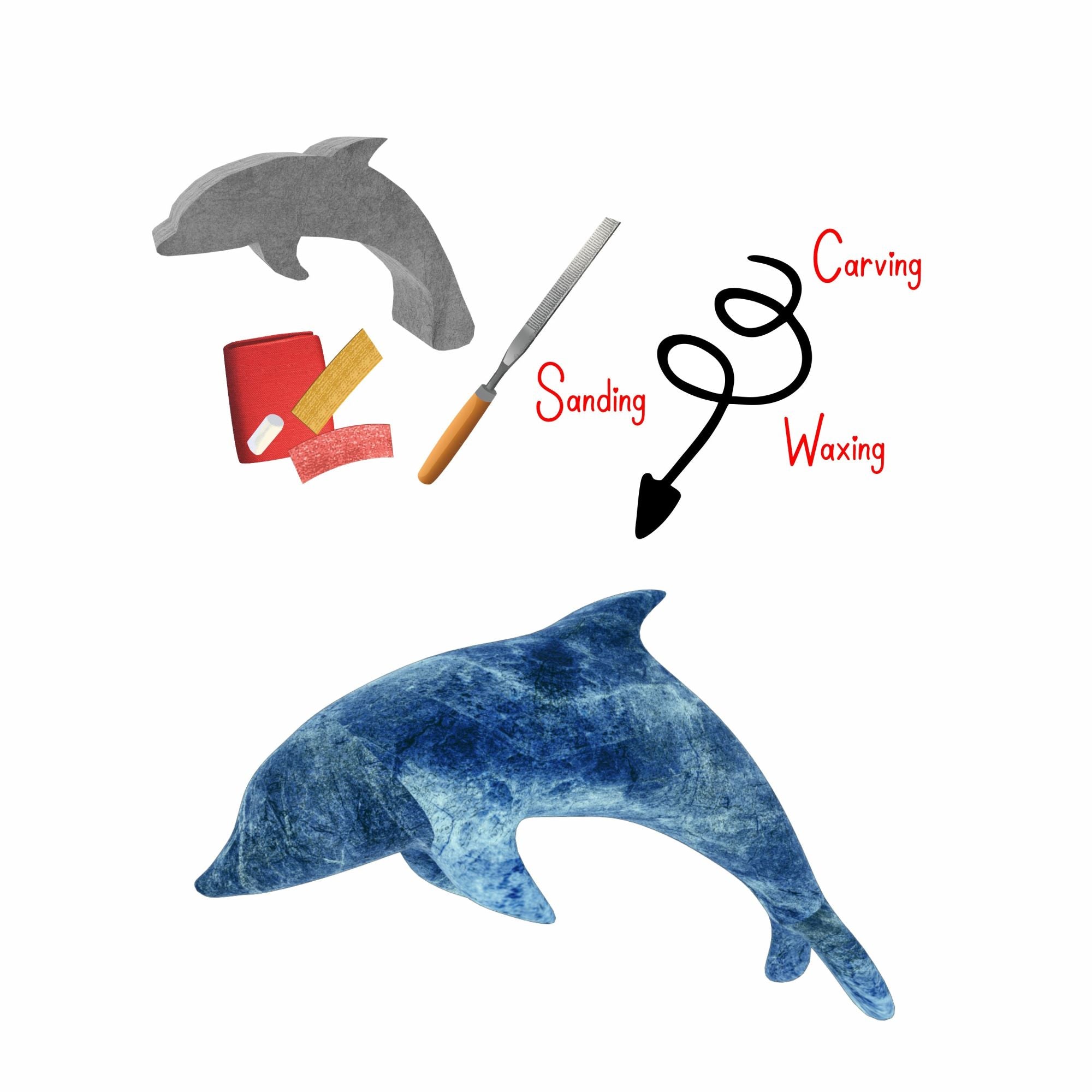 Dolphin Soapstone Carving Kit: Safe and Fun DIY Craft for Kids and Adults with two people carving soapstone.