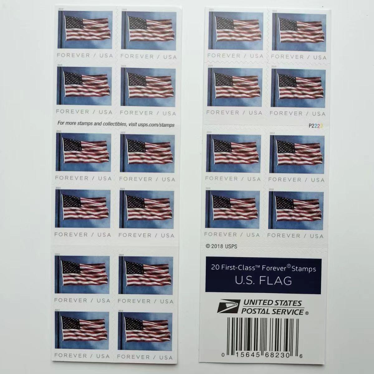 A booklet of "Flag 2019" postage stamps featuring the American flag.