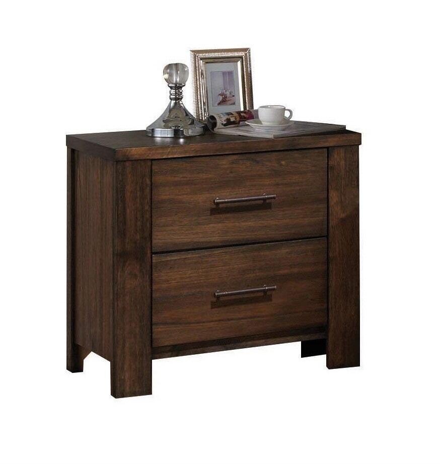 The Merrilee Nightstand in Oak YJ, featuring a beautiful oak finish, offers convenient storage with two drawers and includes a charming lamp.