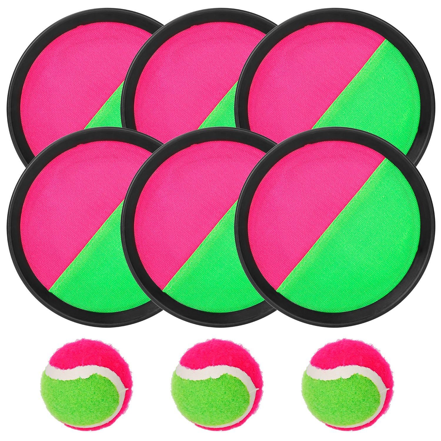 A set of 3Sets Toss and Catch Ball Throw Catch Ball Paddle Outdoor Ball Game Catch Game Beach Games, perfect for a fun backyard game with adjustable paddles.